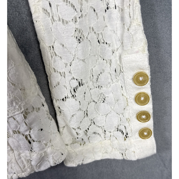 Free People Women's Sz 4 Cream Colored Lace Jacket Open Front Ruffle Boho‎ - Picture 5 of 9